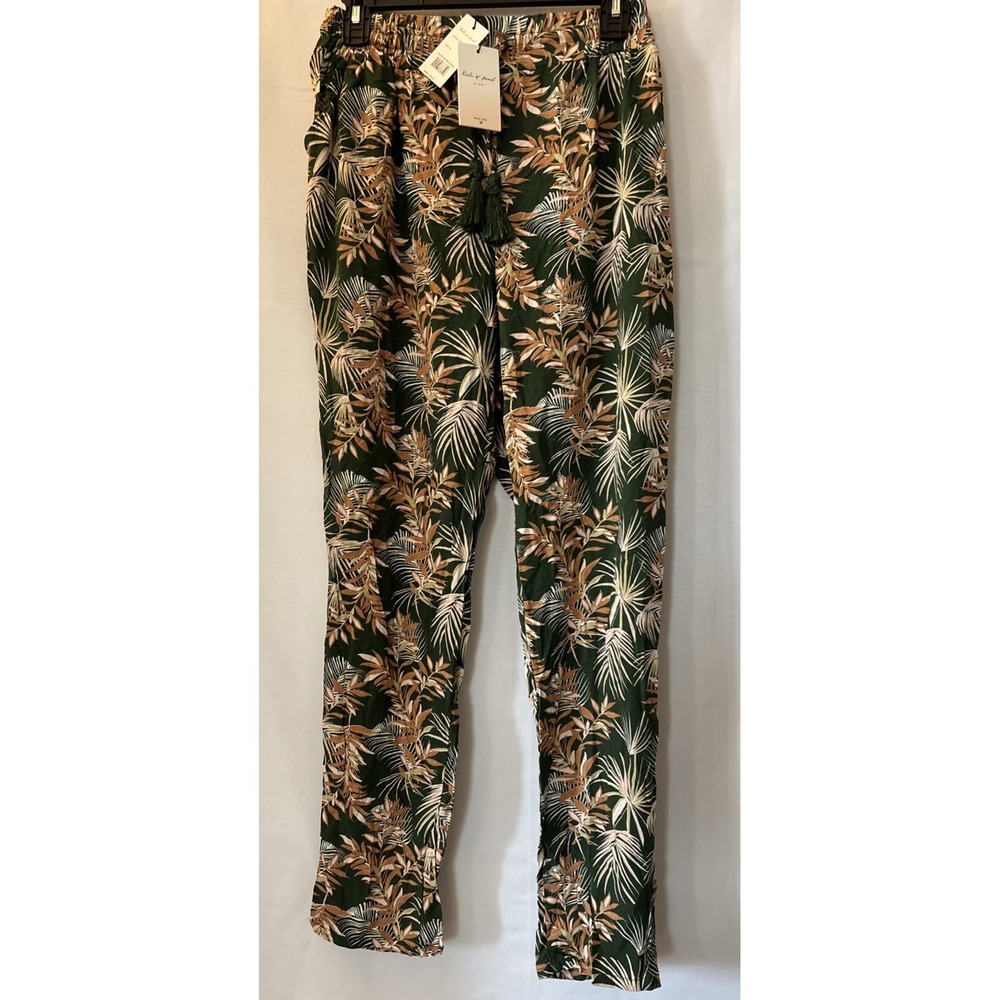 Kiwi & Punch‎ Pants Women's M Neutral Palms 100% Rayon Elastic Waist Drawstring